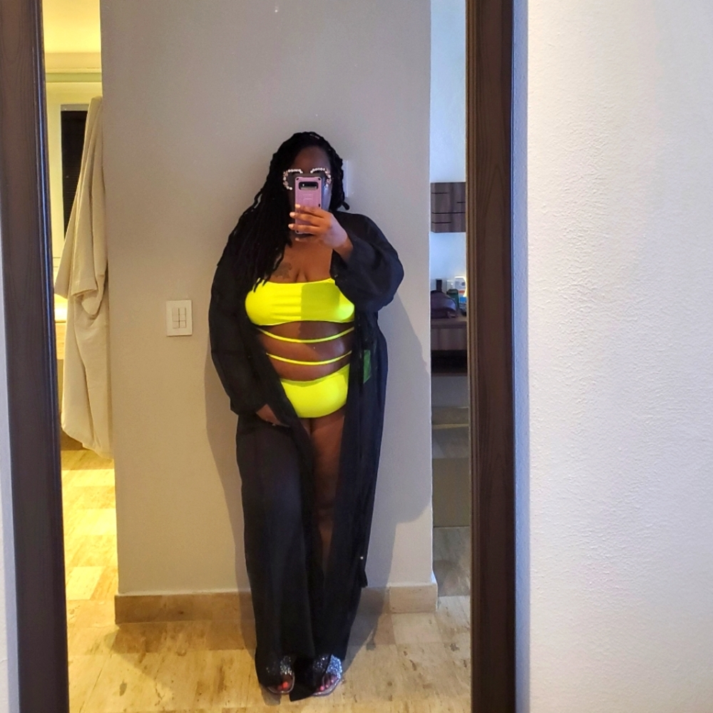 Neon yellow/green 1 piece thong plus size swimsuit size 3X